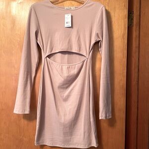 NWT Discovery Mauve/Pink Ribbed Cutout Mini Dress